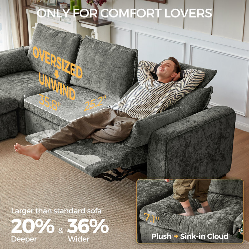 Mercer41 4-seater Chenille Oversized Power Recliner Sofa With